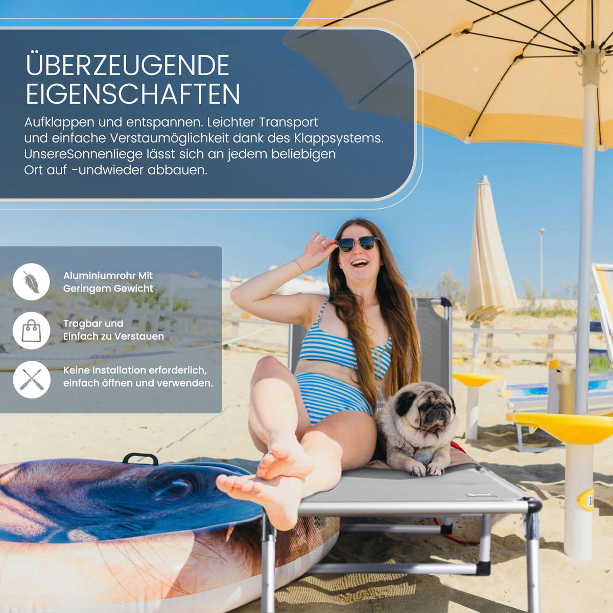 STRANDLIEGE - Taupe/Silberfarben, Basics, Textil/Metall (190/73/62cm) - Modante