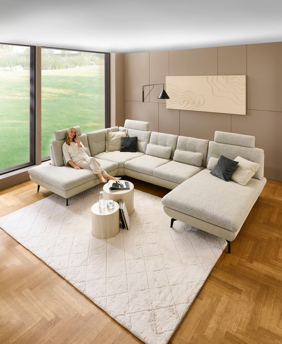 WOHNLANDSCHAFT Silberfarben, Beige Chenille  - Beige/Silberfarben, Design, Textil/Metall (243/352/190cm) - Dieter Knoll