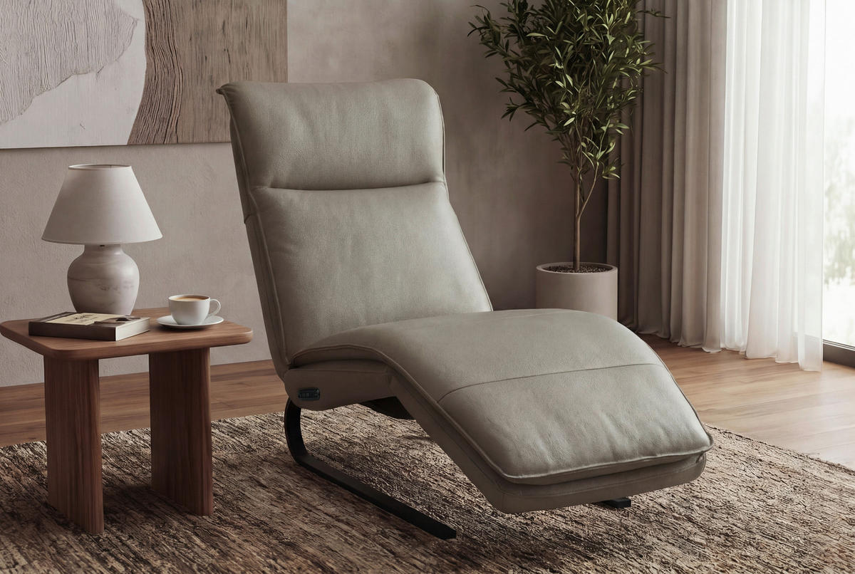 RELAXLIEGE Lederlook Kombination Echtleder/Lederlook Grau  - Schwarz/Grau, Design, Leder/Holz (69/108-86/130-174cm) - Lomoco