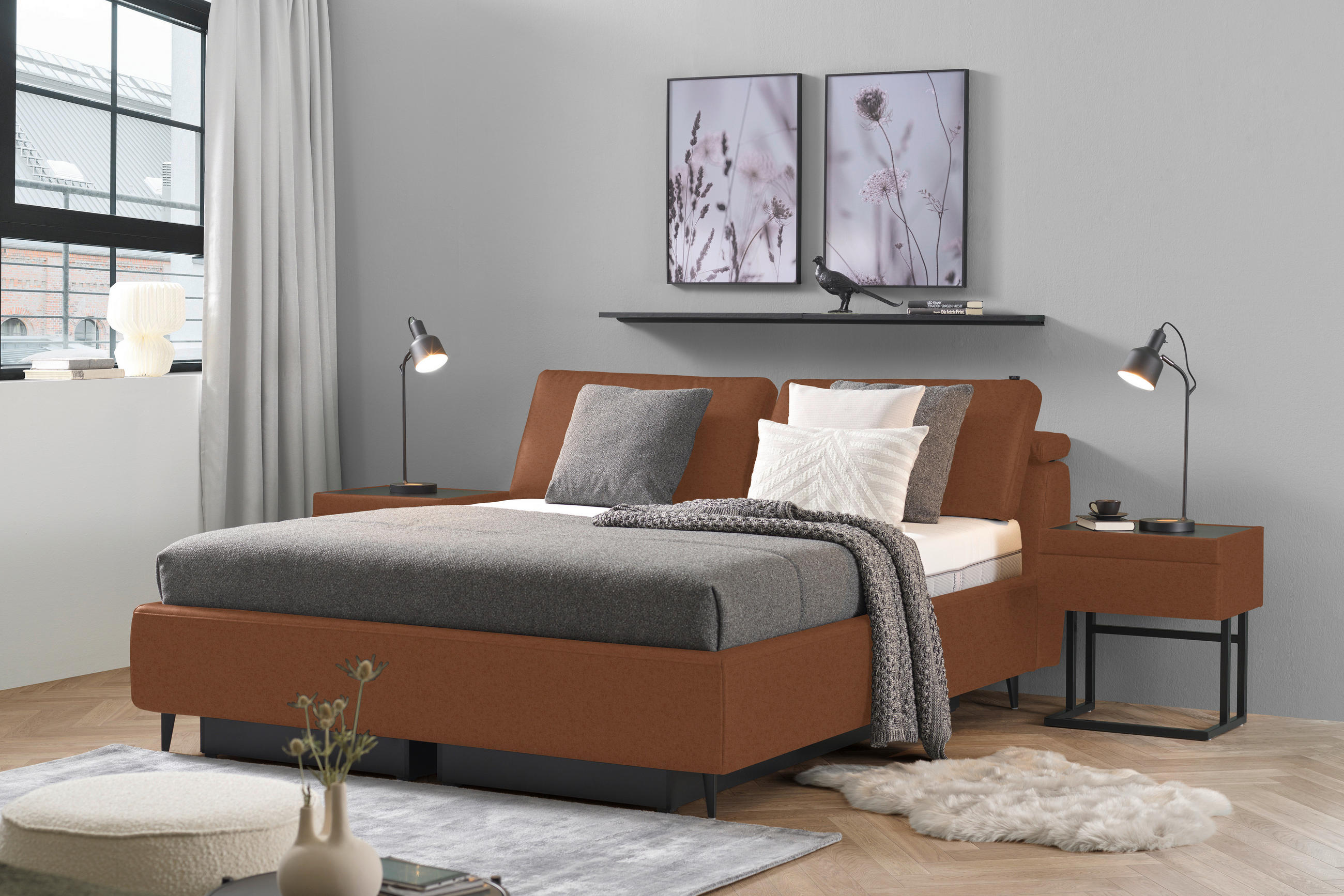 POLSTERBETT 160/200 cm  in Cognac  - Hellbraun/Cognac, Design, Holz/Textil (160/200cm) - Johann Jakob