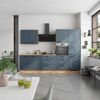 KÜCHENBLOCK Easytouch 300 cm  in Eichefarben, Dunkelblau  - Eichefarben/Schwarz, MODERN, Holzwerkstoff/Metall (300cm) - Nobilia