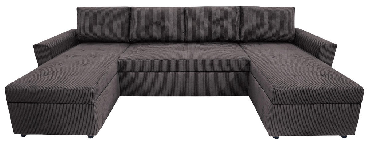 WOHNLANDSCHAFT TERMOLI Graubraun Cord  - Graubraun/Schwarz, Design, Kunststoff/Textil (155/296/155cm) - MID.YOU