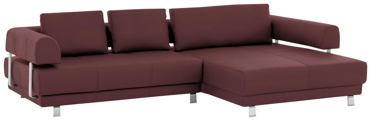 ECKSOFA in Echtleder Bordeaux  - Bordeaux, Design, Leder/Metall (307/188cm)