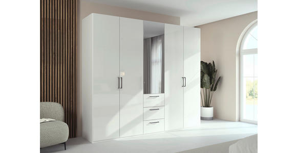 DREHTÜRENSCHRANK 251/235/61 cm,  in Weiß, Weiß Hochglanz, 5-türig  - Chromfarben/Edelstahlfarben, Basics, Glas/Holzwerkstoff (251/235/61cm) - Novel