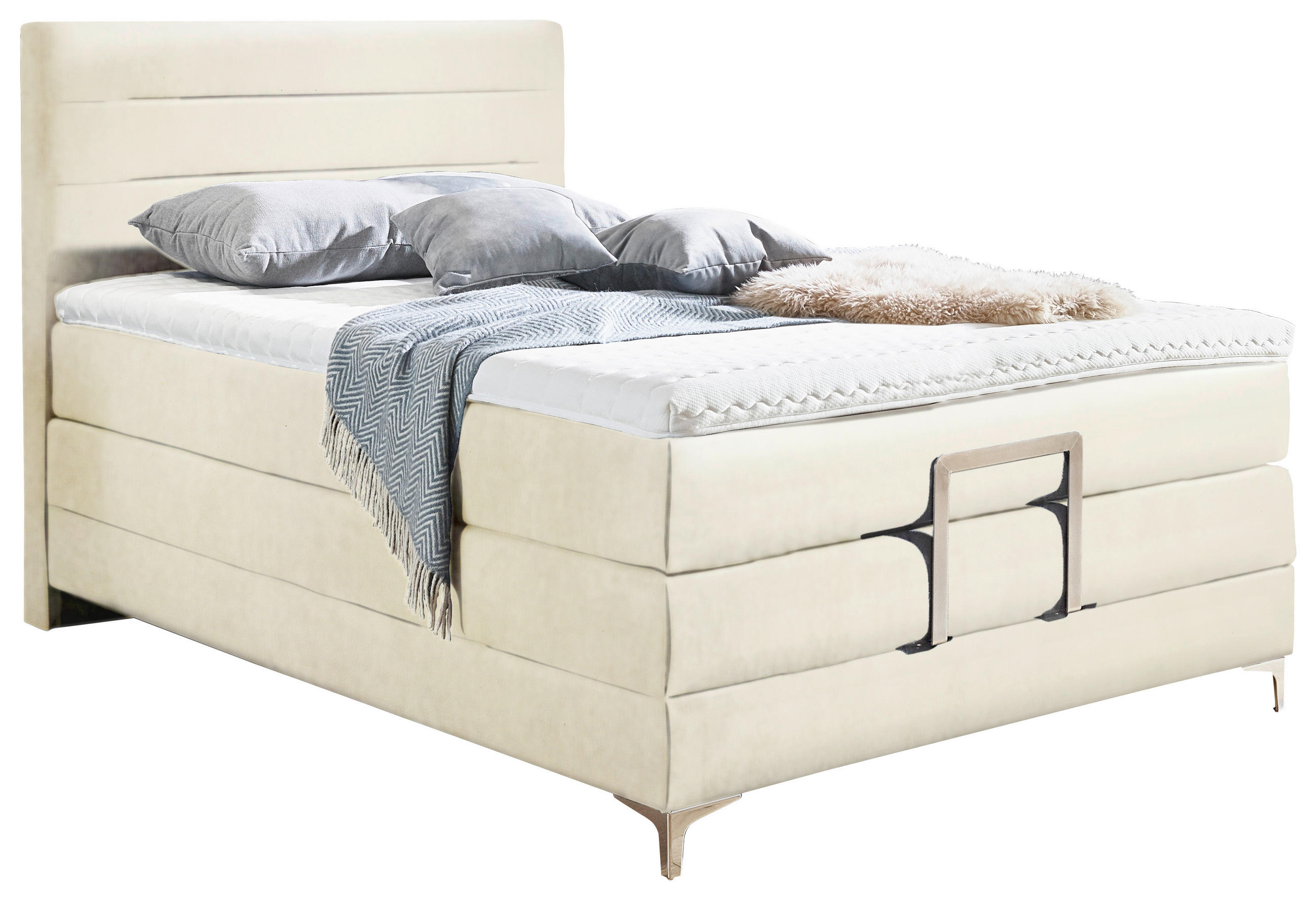 BOXSPRINGBETT 120/200 cm in Weiß - Silberfarben/Weiß, KONVENTIONELL, Holz/Textil (120/200cm) - Voleo
