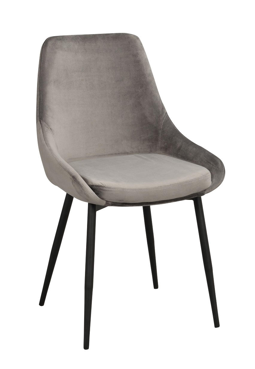 STOL  i sammet  - grå/svart, Klassisk, metall/textil (49/85/55cm) - Rowico