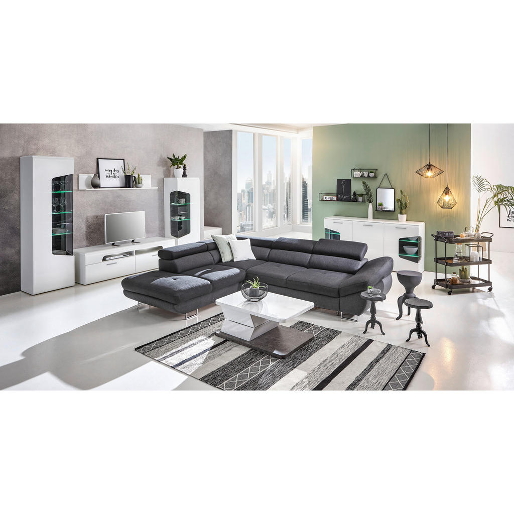Thumbnail - Hom`in Ecksofa, Schwarz, Dunkelgrau, Textil, 5-Sitzer, Ottomane links, L-Form, 280x235 cm, Stoffauswahl, Liegefunktion, ...