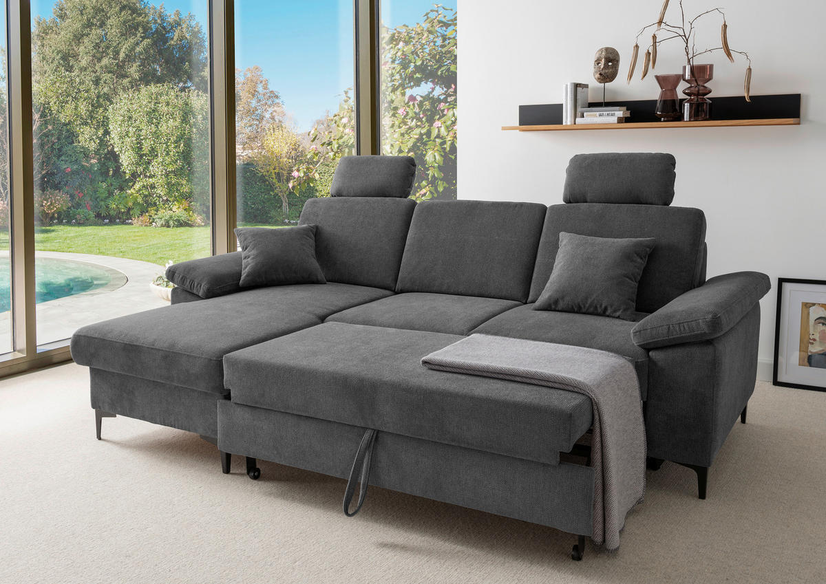 ECKSOFA Chenille Anthrazit  - Anthrazit/Schwarz, Konventionell, Textil/Metall (151/245cm) - Livetastic