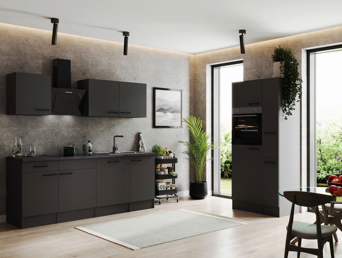 KÜCHENBLOCK 310 cm   in Dunkelgrau  - Dunkelgrau/Schwarz, Design, Holzwerkstoff/Metall (310cm) - Respekta