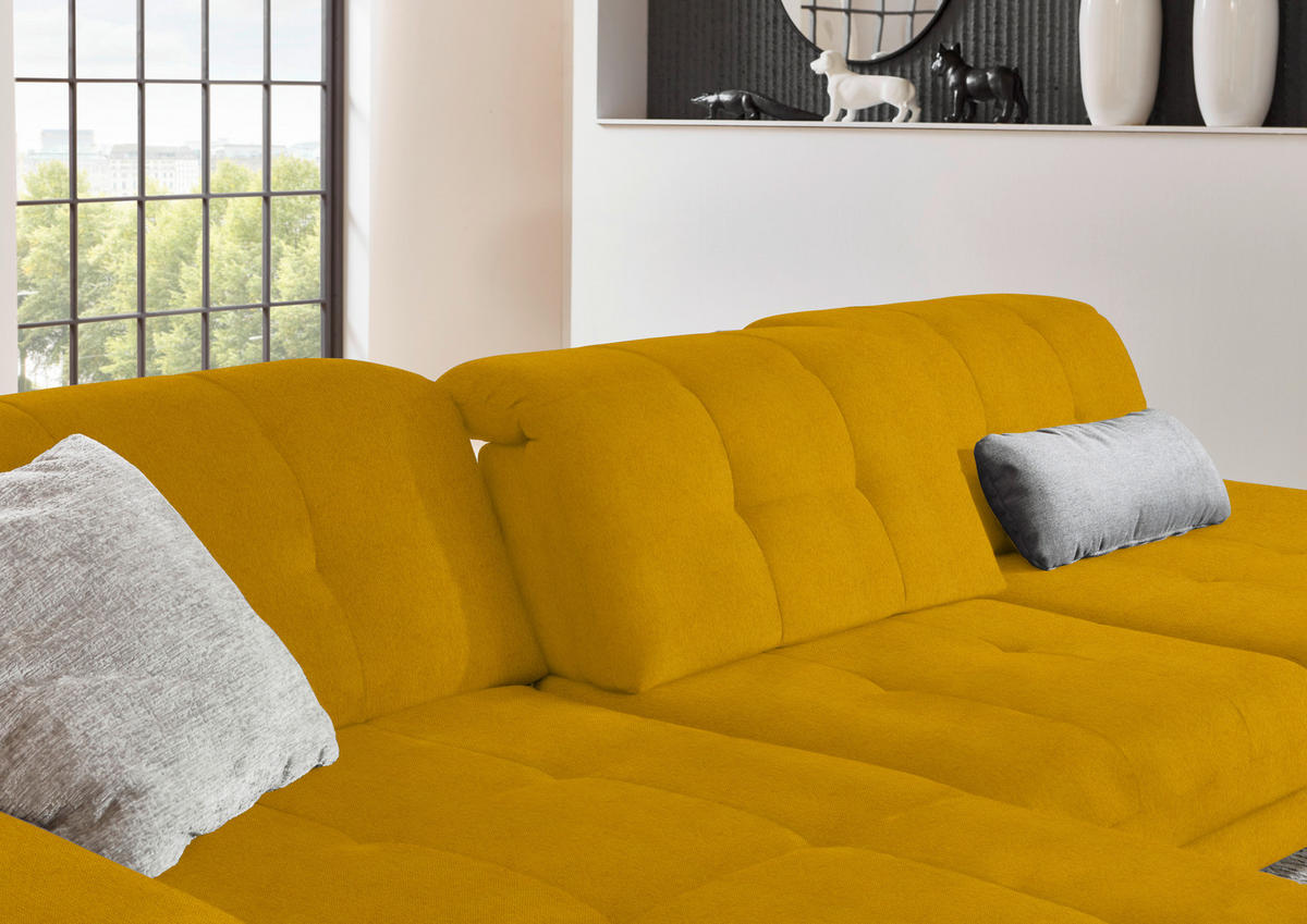 ECKSOFA in Flachgewebe Currygelb  - Currygelb/Schwarz, Design, Textil/Metall (190/309cm) - Beldomo Style