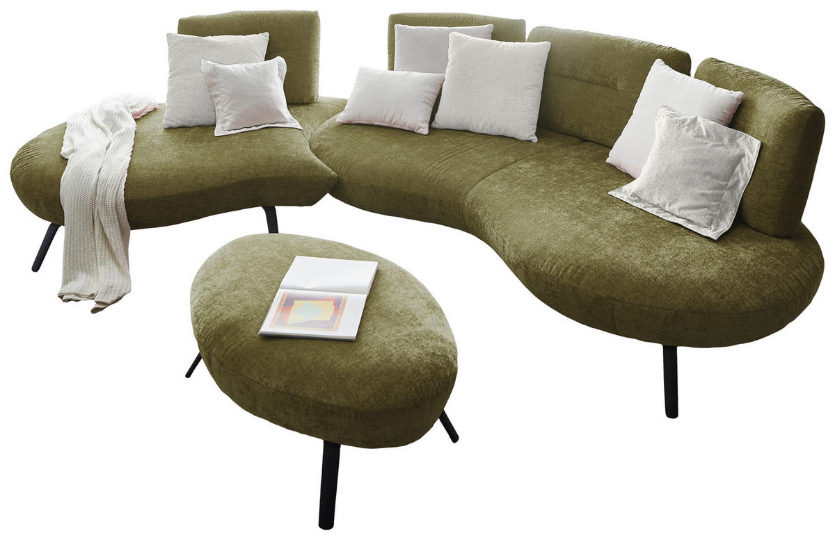 BIGSOFA Flachgewebe Olivgrün  - Schwarz/Olivgrün, Design, Textil/Metall (456/93/138cm) - Moderano