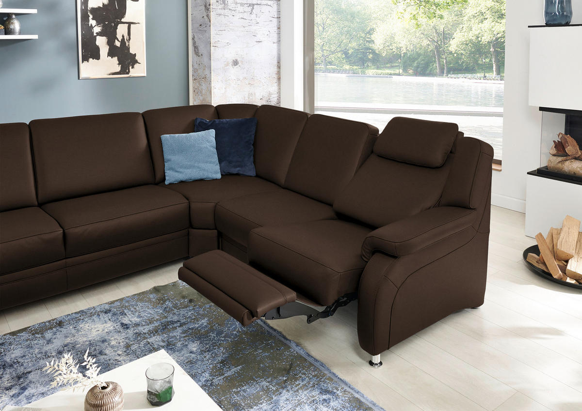 WOHNLANDSCHAFT Echtleder Dunkelbraun  - Dunkelbraun/Alufarben, Konventionell, Leder/Metall (165/329/239cm) - Beldomo Premium