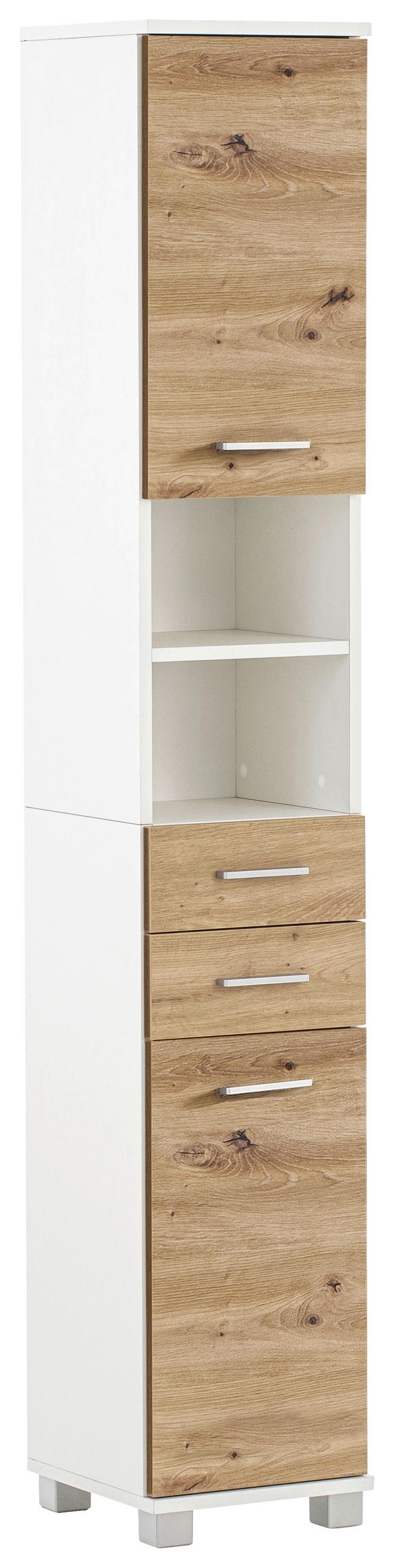 Stylife Hochschrank Palermo Weiß, Eiche Artisan 30.3x181x32.6 cm