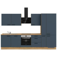KÜCHENBLOCK 330 cm   in Eichefarben, Dunkelblau  - Eichefarben/Schwarz, MODERN, Holzwerkstoff/Metall (330cm) - Nobilia