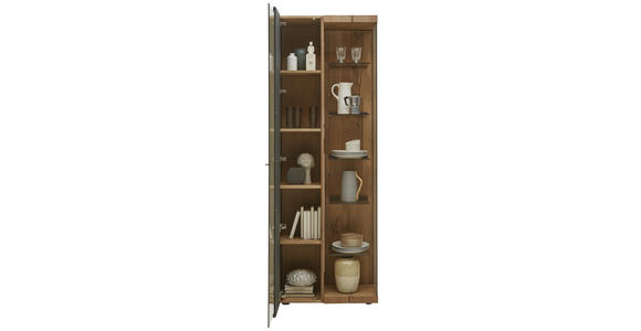 VITRINE in vollmassiv Kerneiche Eichefarben, Titanfarben - Edelstahlfarben/Eichefarben, Natur, Glas/Holz (72/207/39cm) - Valnatura