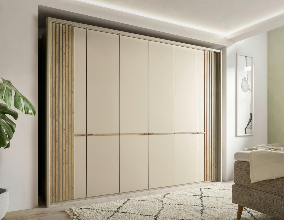 DREHTÜRENSCHRANK 300/236/58 cm 6-türig Champagner, Eiche Bianco  - Eiche Bianco/Champagner, Design, Holzwerkstoff/Metall (300/236/58cm) - Musterring