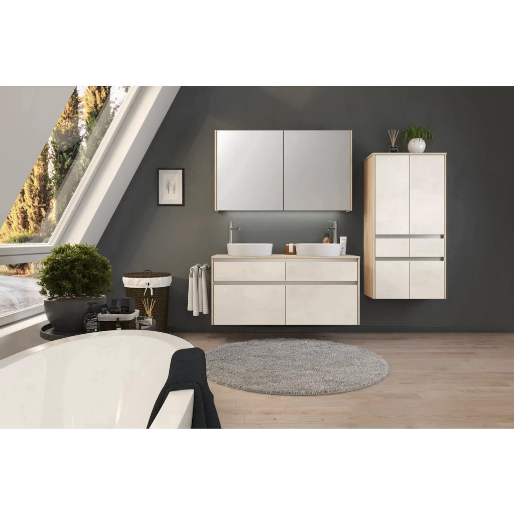 Badmöbel-Set 3-Tlg. Riga B: 202 cm Eiche Dekor/Hellgrau