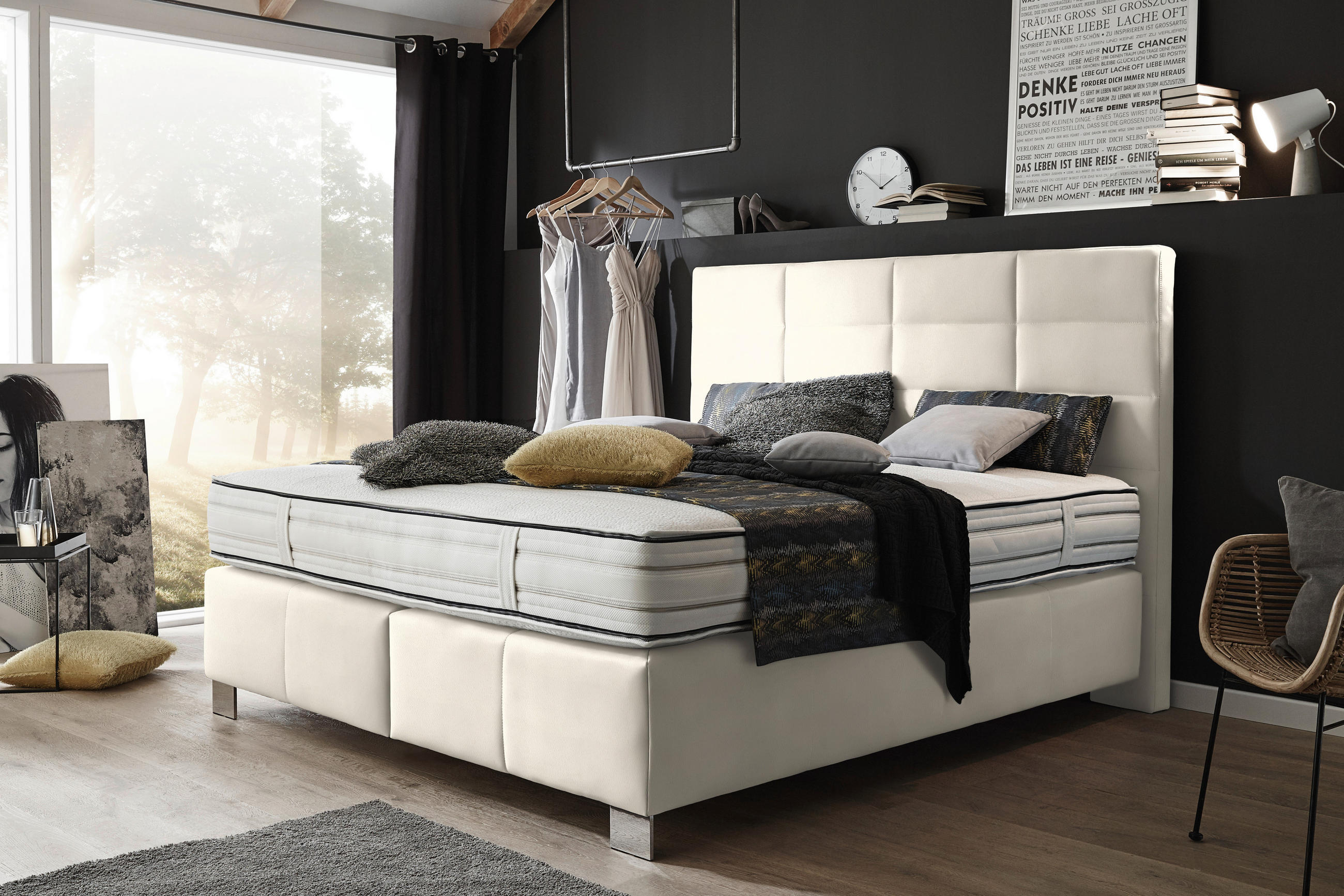BOXSPRINGBETT 180/200 cm  in Creme  - Creme/Alufarben, Konventionell, Holzwerkstoff/Textil (180/200cm) - Dieter Knoll