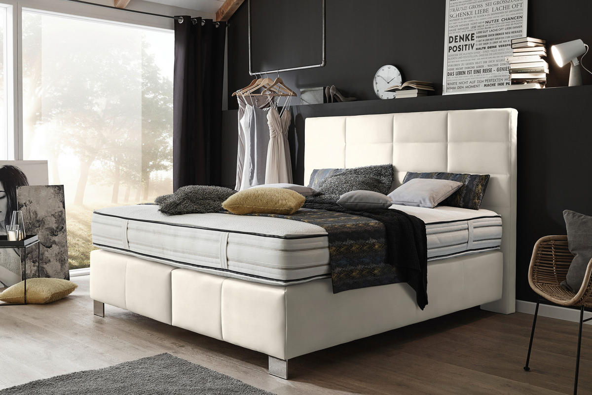BOXSPRINGBETT 180/200 cm  in Creme  - Creme/Alufarben, Konventionell, Holzwerkstoff/Textil (180/200cm) - Dieter Knoll