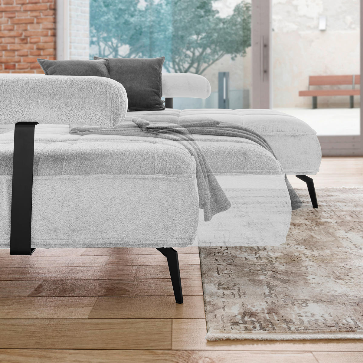 ECKSOFA Hellgrau Webstoff  - Hellgrau/Schwarz, Design, Textil/Metall (266/180cm) - Welnova