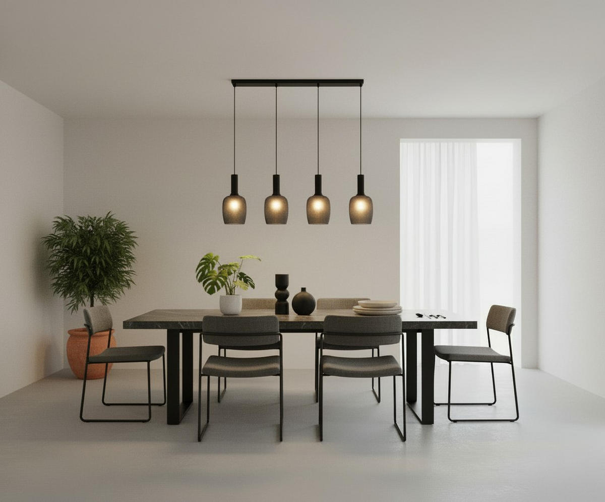 HÄNGELEUCHTE 98/15/140 cm  - Schwarzchrom, Trend, Glas/Metall (98/15/140cm) - Novel