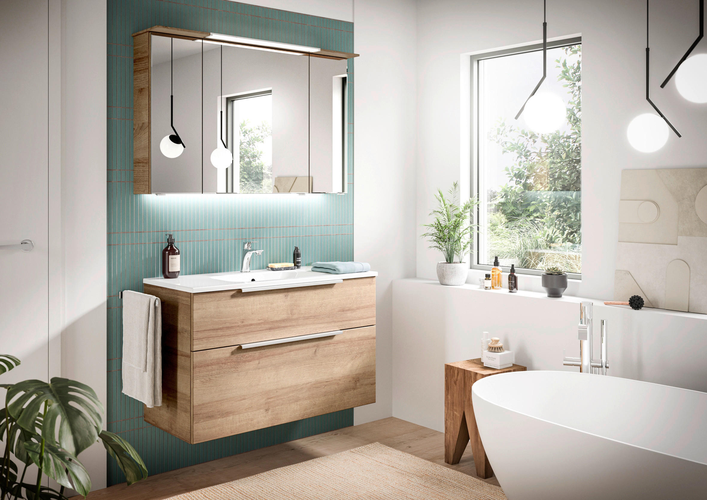 SPIEGELSCHRANK 110/71/17 cm  - Chromfarben/Eichefarben, Design, Glas/Holzwerkstoff (110/71/17cm) - Sadena
