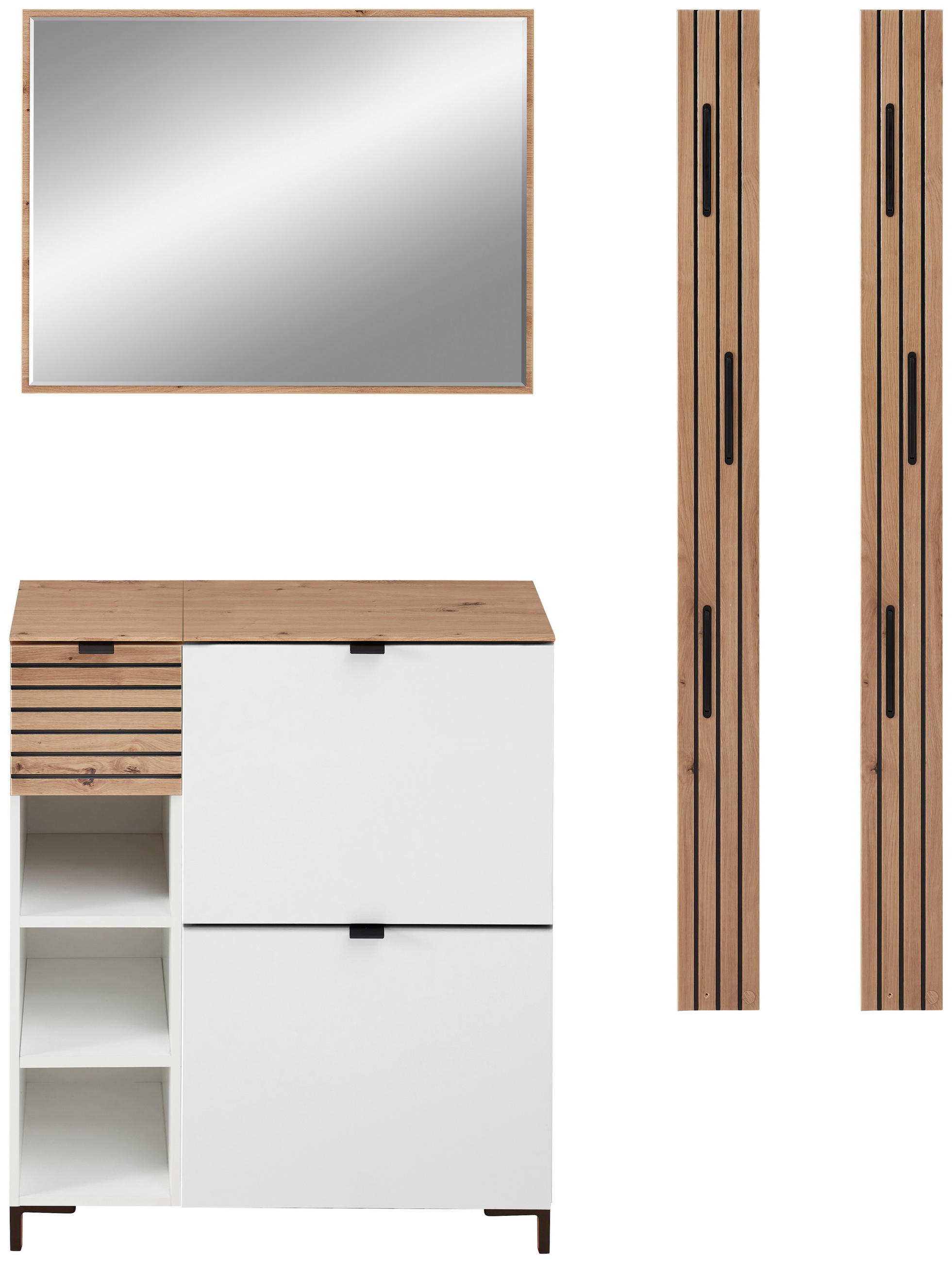 Voleo Garderobe Weiß, Eiche Artisan 140x188x37 cm