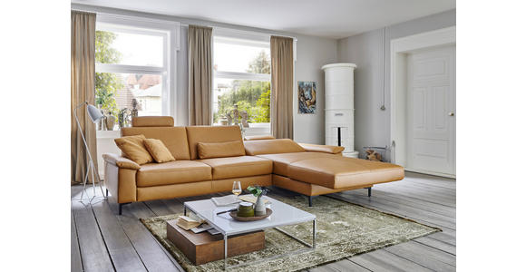 ECKSOFA  in Echtleder Currygelb  334/176 cm  - Currygelb/Schwarz, Design, Leder/Metall (334/176cm) - Dieter Knoll