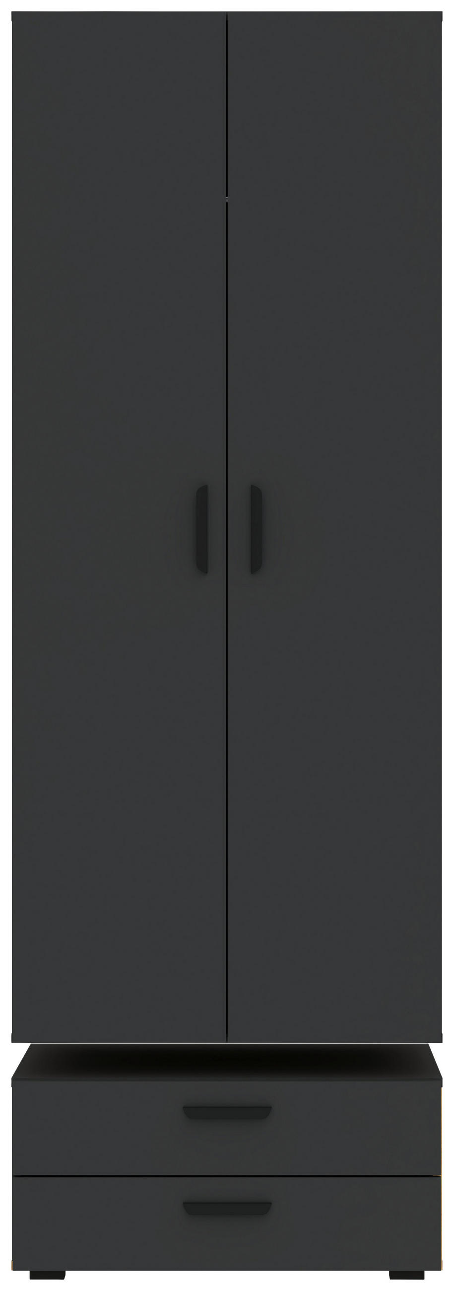 GARDEROB MED GÅNGJÄRNSDÖRRAR 74/179/52 cm 2 dörrar-dörrar - svart/antracit, Klassisk, trämaterial/plast (74/179/52cm) - Best Price