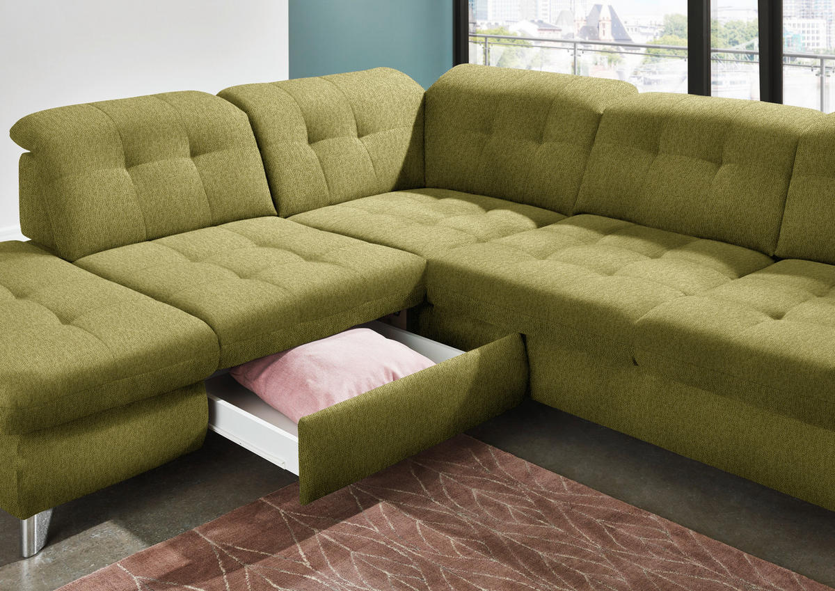 ECKSOFA in Chenille Grün  - Chromfarben/Grün, Design, Textil/Metall (260/310cm) - Beldomo Speed