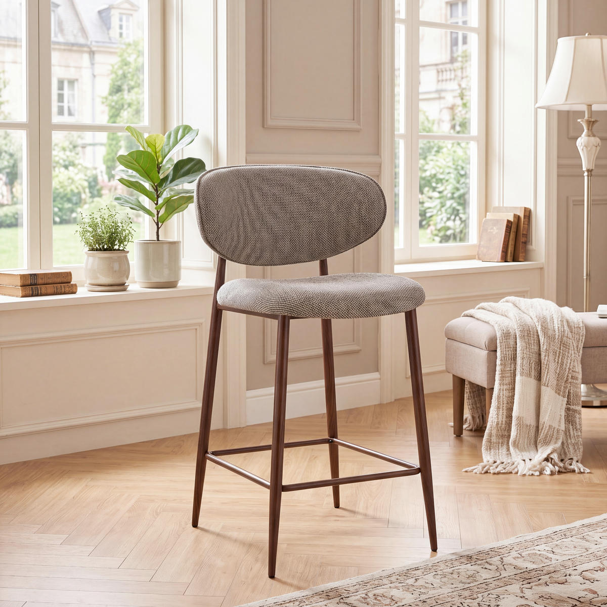 BARHOCKER Webstoff Braun, Walnussfarben Eisen  - Walnussfarben/Braun, Design, Textil/Metall (53/94/55cm) - Novel