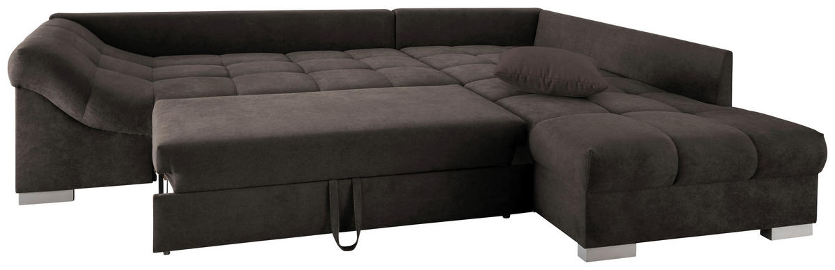 ECKSCHLAFSOFA in Mikrofaser Dunkelbraun  - Dunkelbraun/Silberfarben, Design, Holz/Textil (298/202cm) - MID.YOU