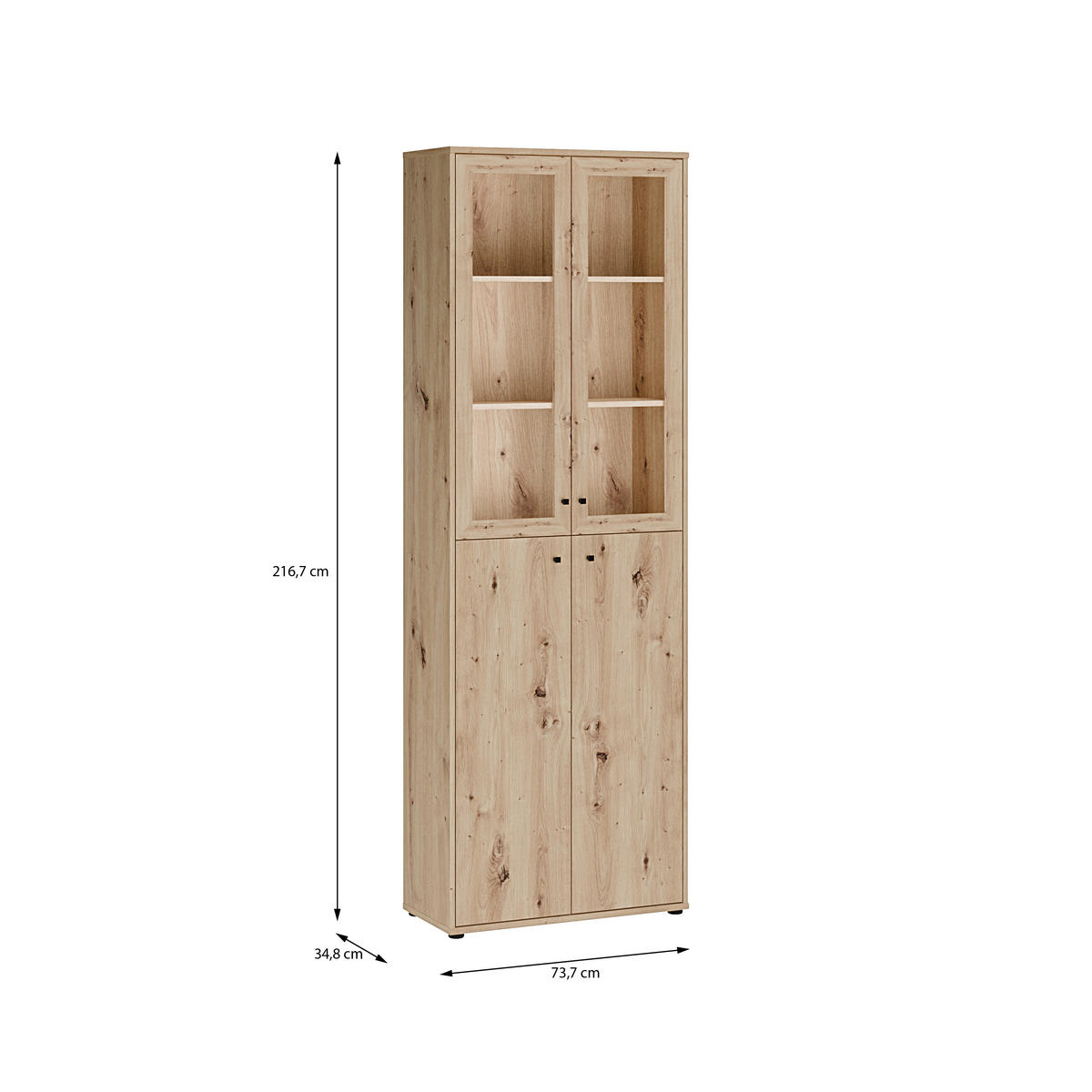 VITRINE  in Eiche Artisan  - Schwarz/Eiche Artisan, Design, Glas/Holzwerkstoff (73,7/216,7/34,8cm)