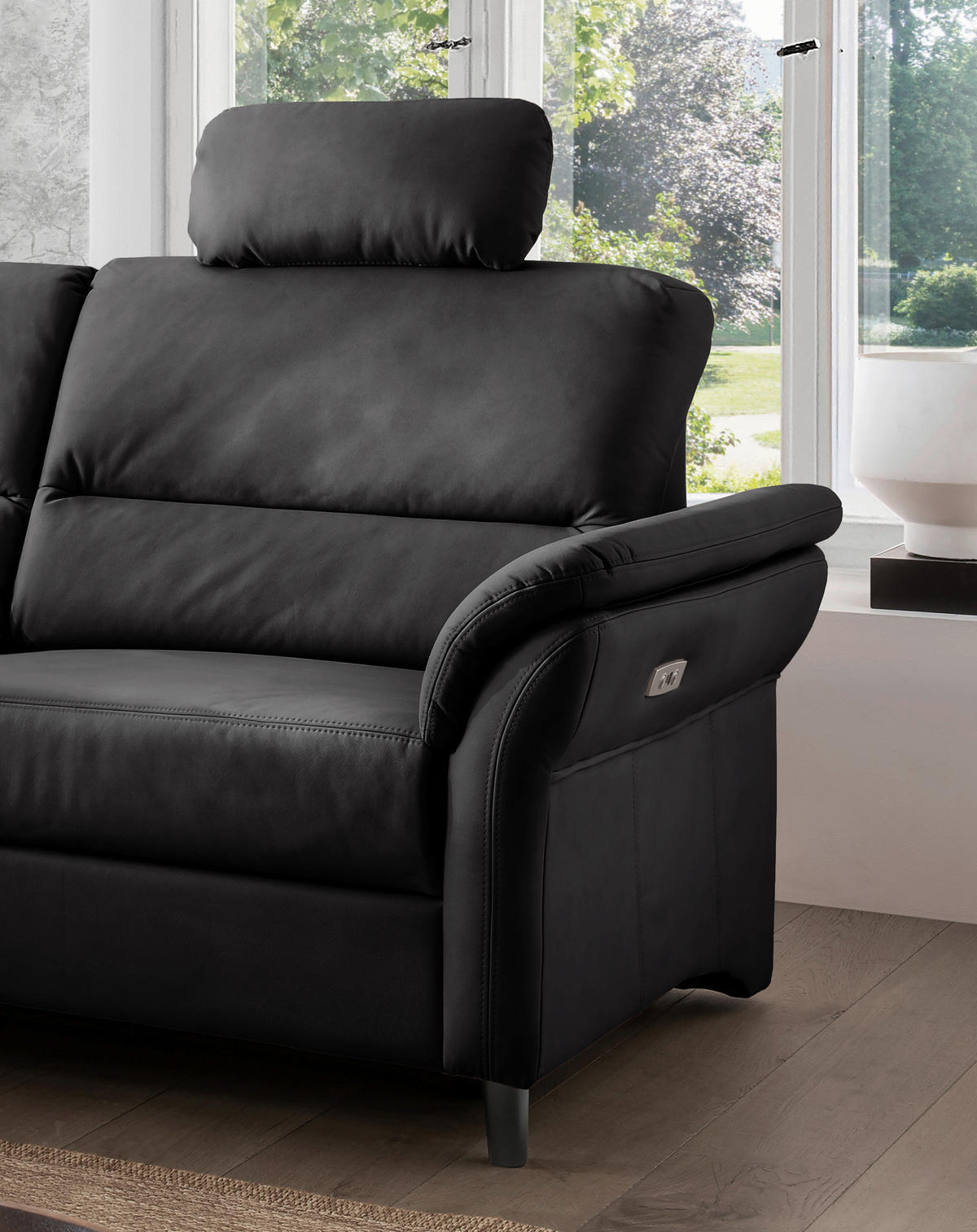 3-SITZER-SOFA in Lederlook Schwarz  - Schwarz, Modern, Holz/Textil (192/90/89cm) - Livetastic