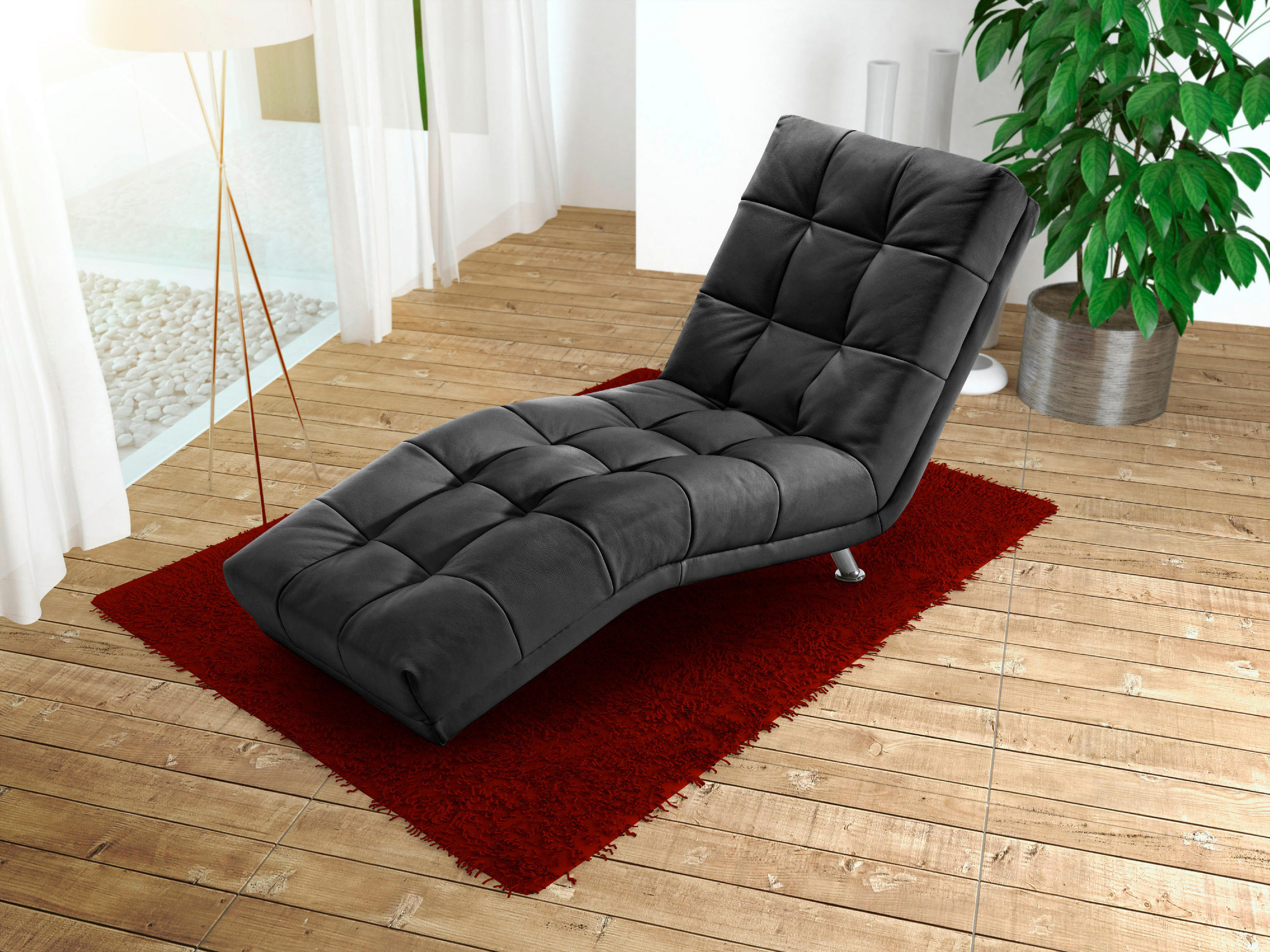 Șezlong in textil negru  - culoare crom/negru, Modern, metal/textil (68/88/164cm) - Cantus