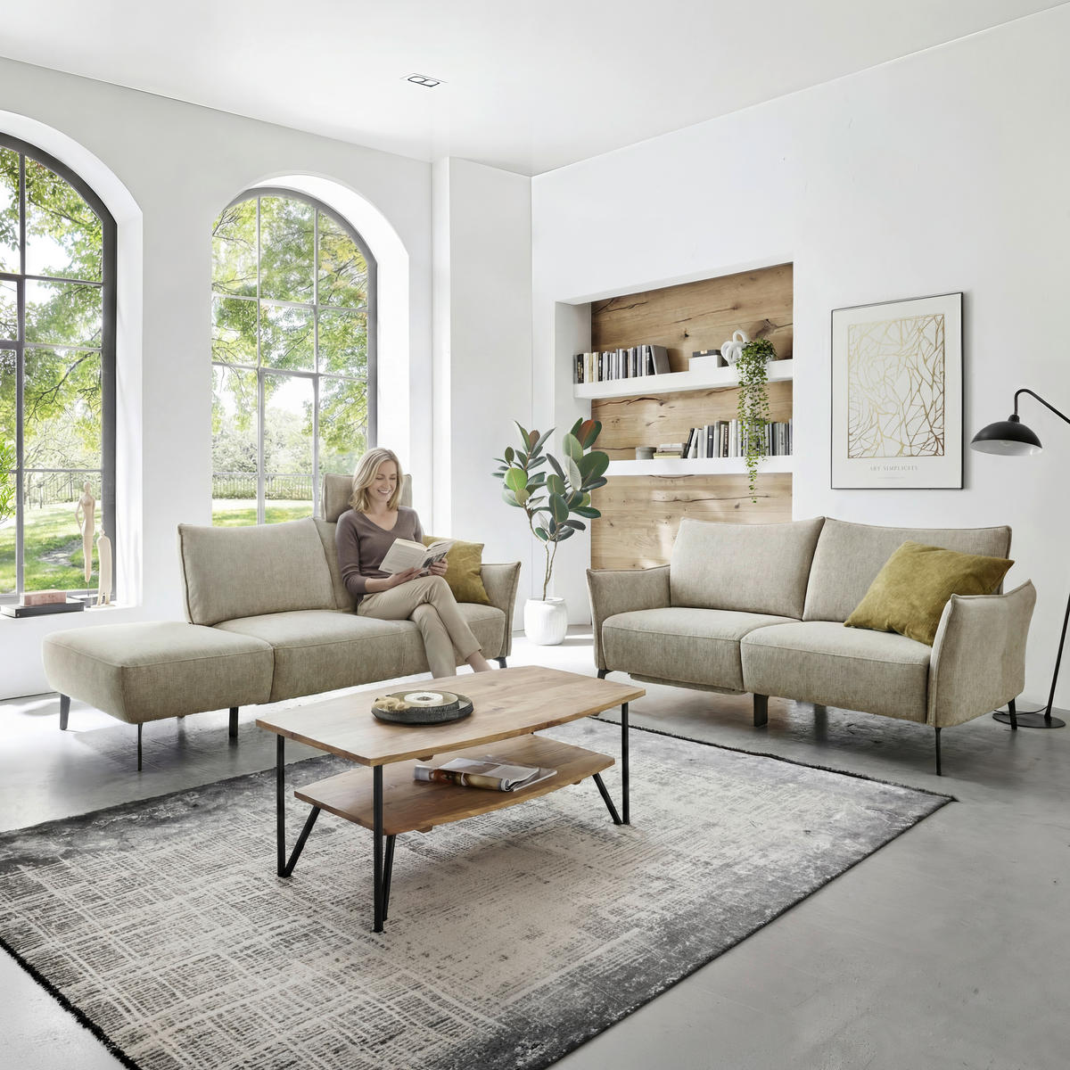3-SITZER-SOFA Chenille Beige  - Beige/Schwarz, Konventionell, Textil/Metall (184/90/92cm) - Elegando