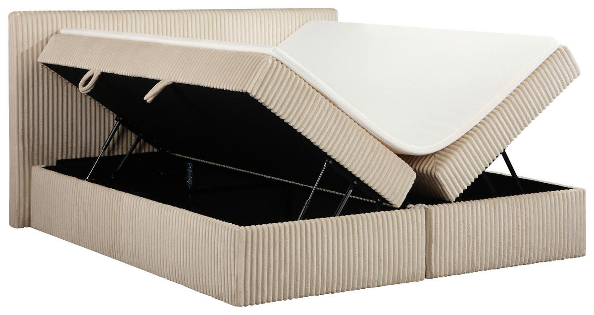BOXBETT 180/200 cm,  in Grau, gepolstertes Kopfteil, Bettkasten, Topper, Matratzen, H3 + H3 = fest  - Schwarz/Grau, Basics, Kunststoff/Textil (180/200cm) - Chameo