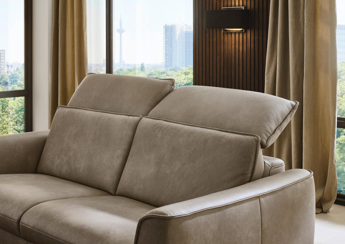 3-SITZER-SOFA in Echtleder Graubraun  - Graubraun/Schwarz, Natur, Leder/Metall (222/81/110cm) - Valdera