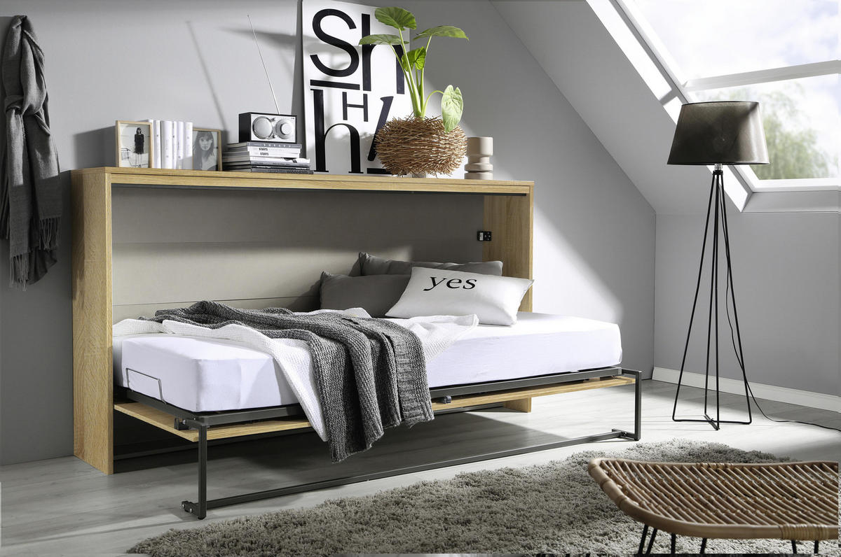 SCHRANKBETT 90/200 cm Eichefarben  - Dunkelgrau/Eichefarben, MODERN, Holz/Holzwerkstoff (90/200cm) - Rauch Möbel