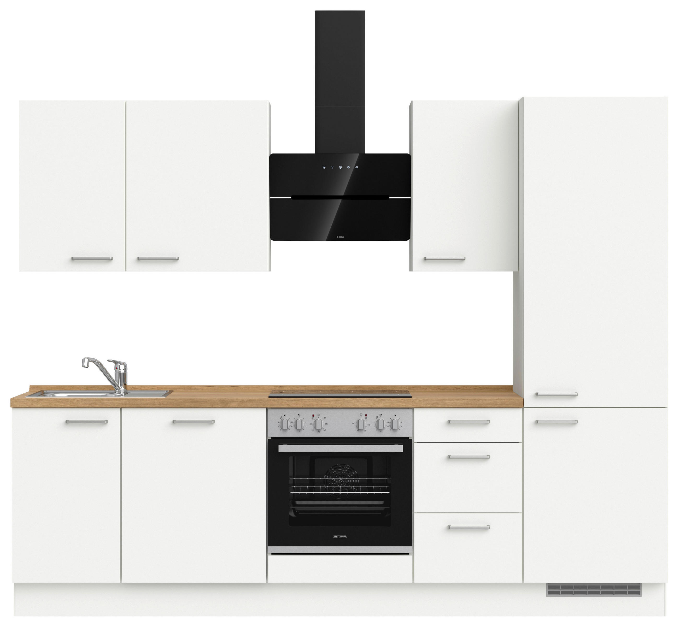 KÜCHENLEERBLOCK 270 cm   in Weiß, Eichefarben  - Edelstahlfarben/Eichefarben, MODERN, Holzwerkstoff/Metall (270cm) - Nobilia