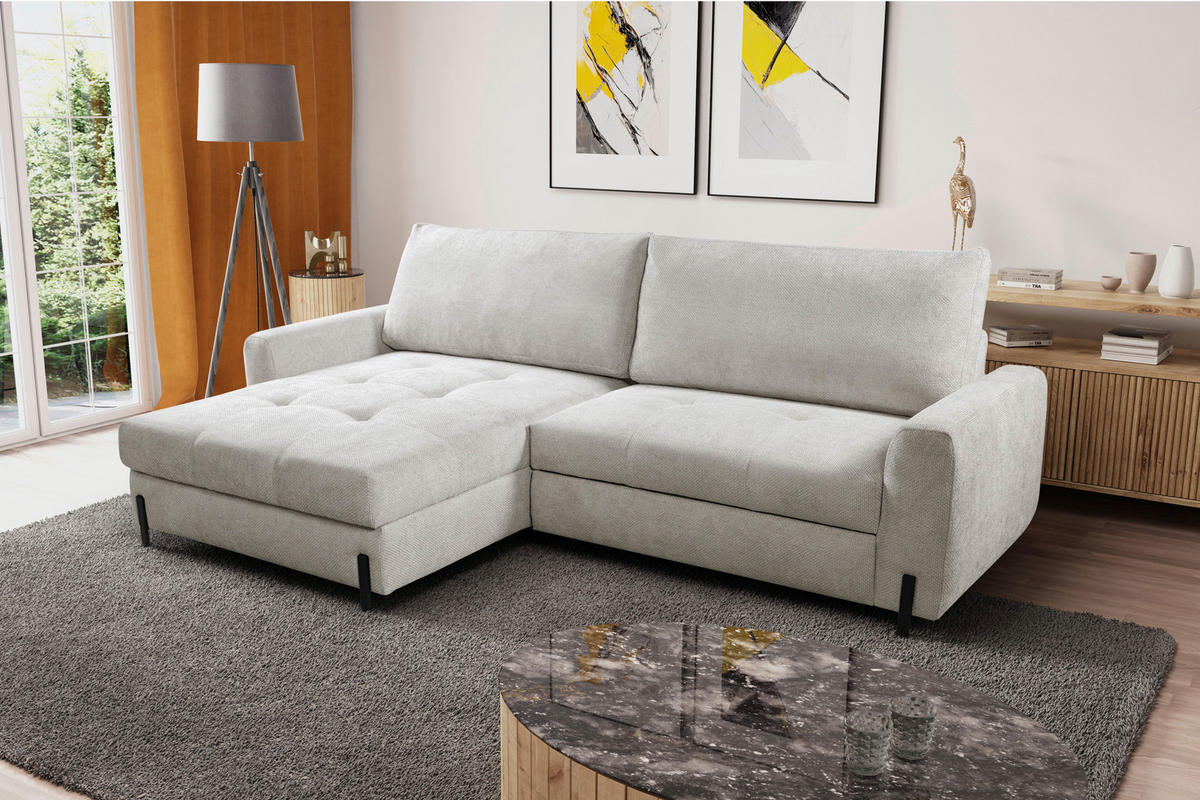 ECKSOFA Beige Struktur  - Beige/Schwarz, Design, Textil/Metall (162/265cm) - MID.YOU