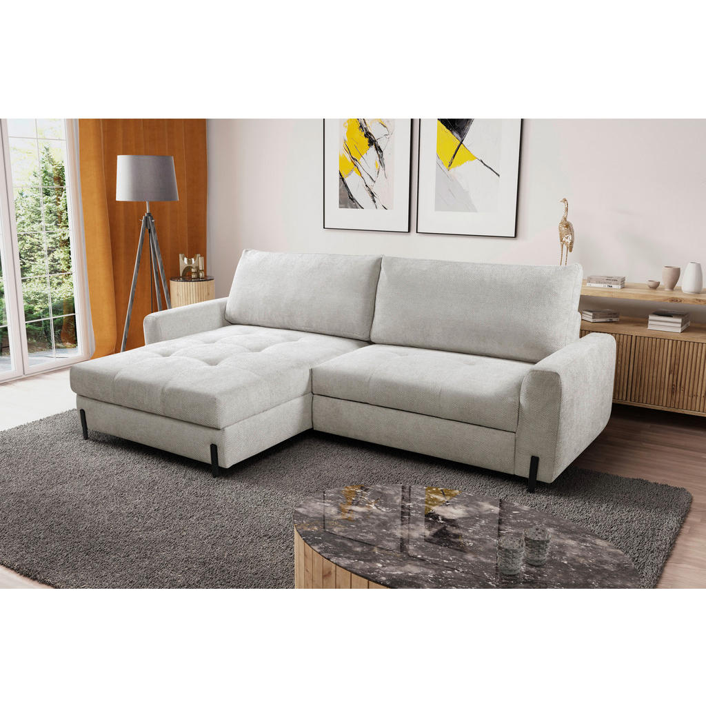 Thumbnail - Mid.you Ecksofa, Beige, Textil, 3-Sitzer, Ottomane links, L-Form, 265x162 cm, Made in EU, Liegefunktion, Rücken echt, Wo...