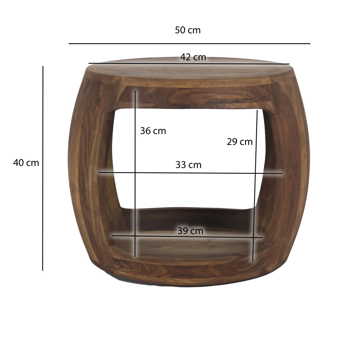 BEISTELLTISCH 50/50/40 cm Sheesham massiv Braun rund  - Braun, Design, Holz (50/50/40cm) - MID.YOU