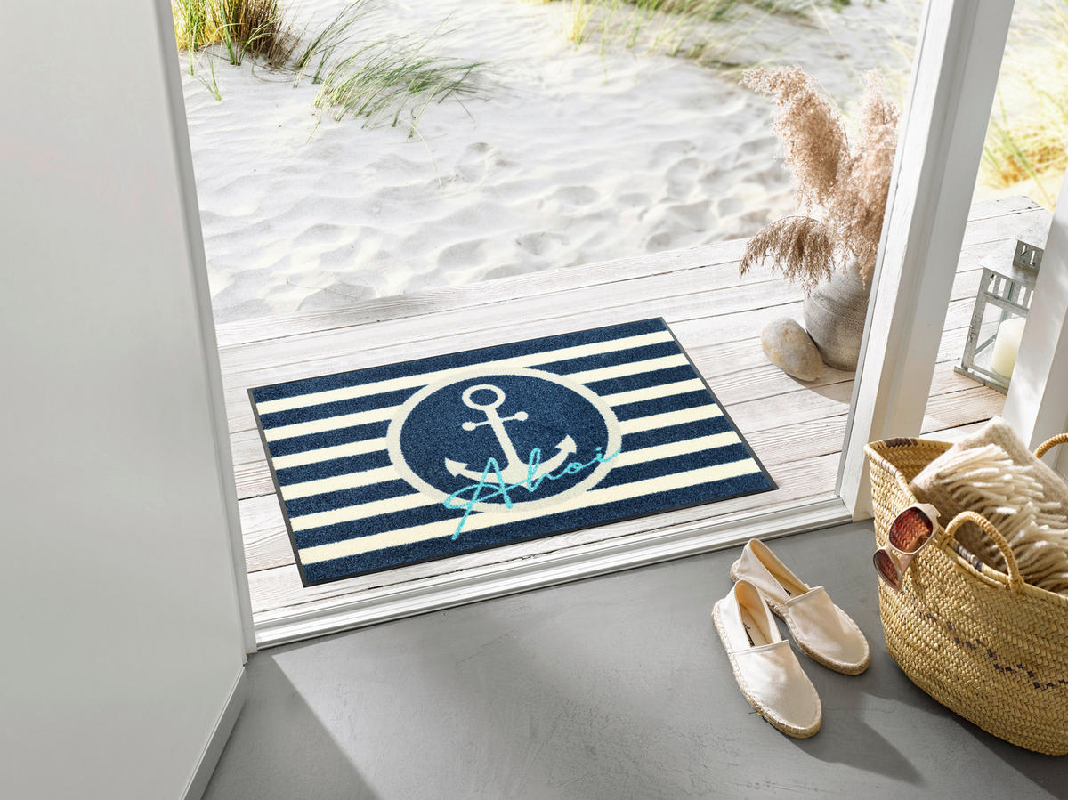 FUSSMATTE 50/75 cm Anchor Port  - Blau, Design, Kunststoff/Textil (50/75cm) - wash+dry