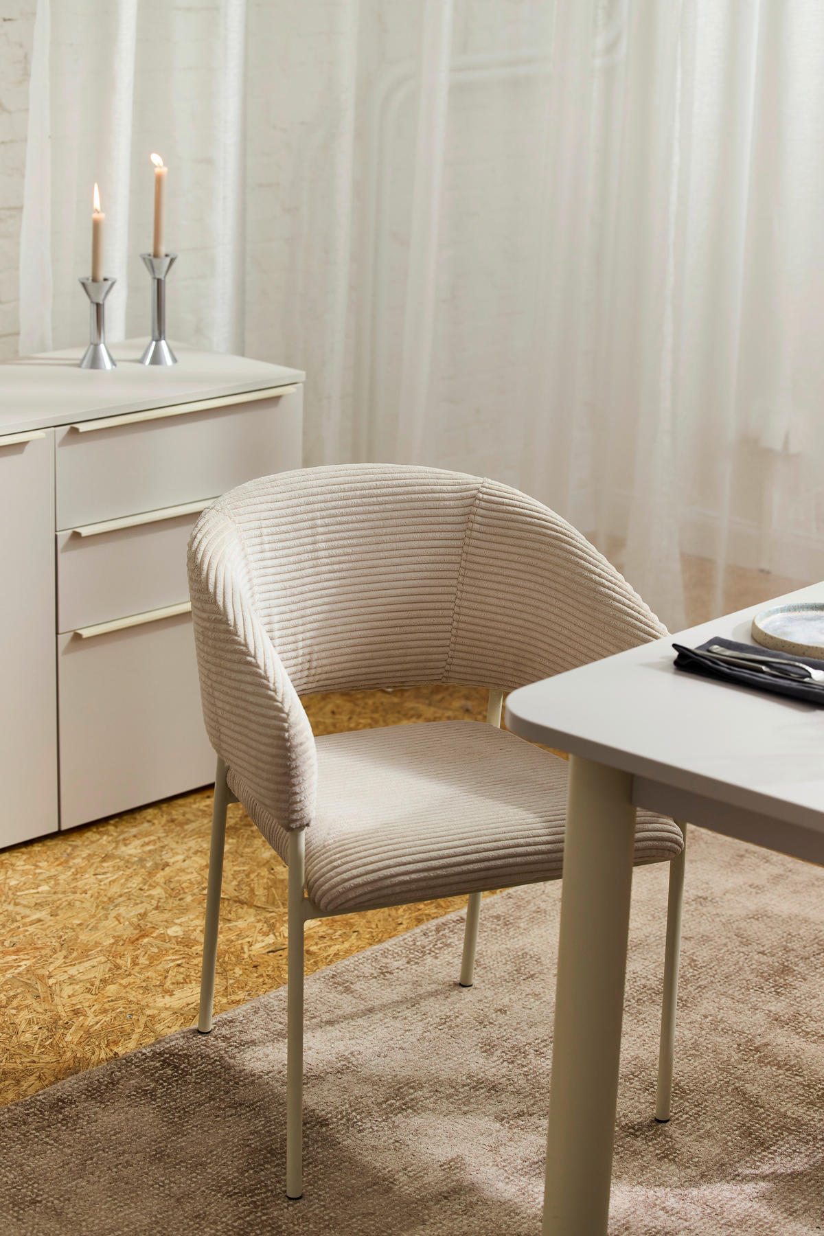 ARMLEHNSTUHL  in Stahl Cord  - Beige/Weiß, Basics, Textil/Metall (58/81,5/58cm) - Tom Tailor