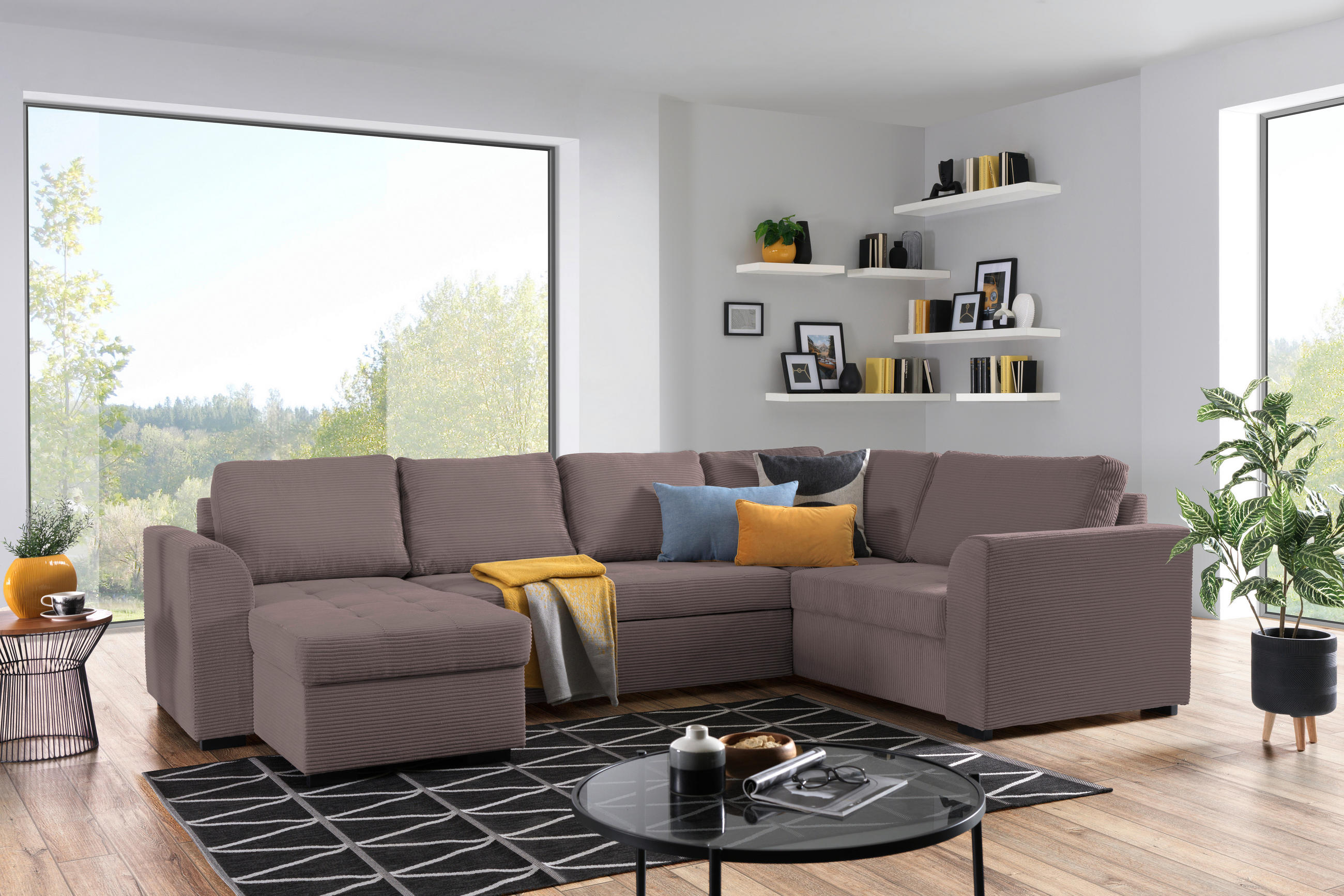 WOHNLANDSCHAFT in Cord, Velours Braun  - Schwarz/Braun, Design, Kunststoff/Textil (160/311/205cm) - Xora