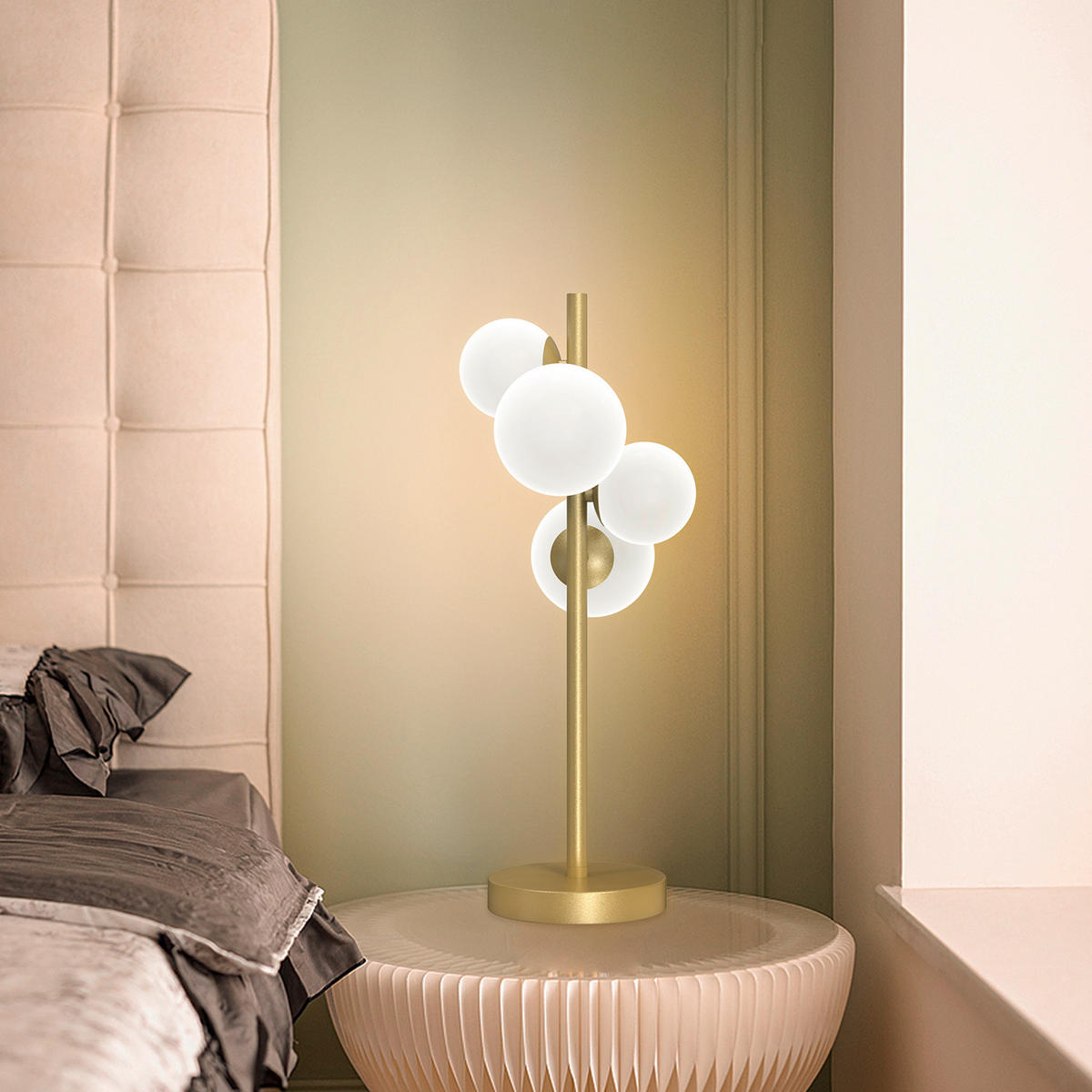 TISCHLEUCHTE 24/24/48 cm   - Goldfarben/Honig, Design, Glas/Kunststoff (24/24/48cm)