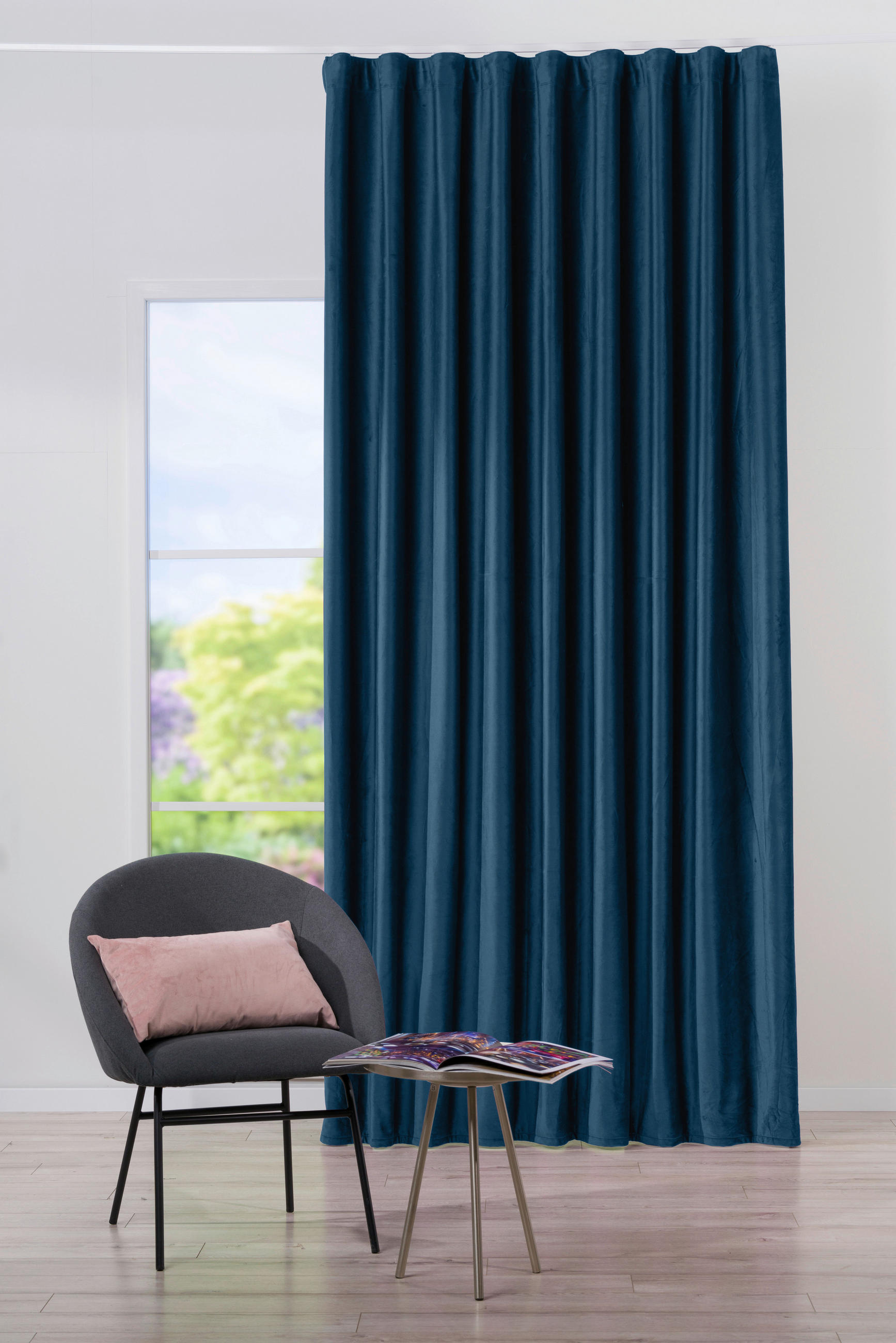 Draperie Confecționată black-out (nu permite trecerea luminii)  - albastru, Basics, textil (140/260cm)