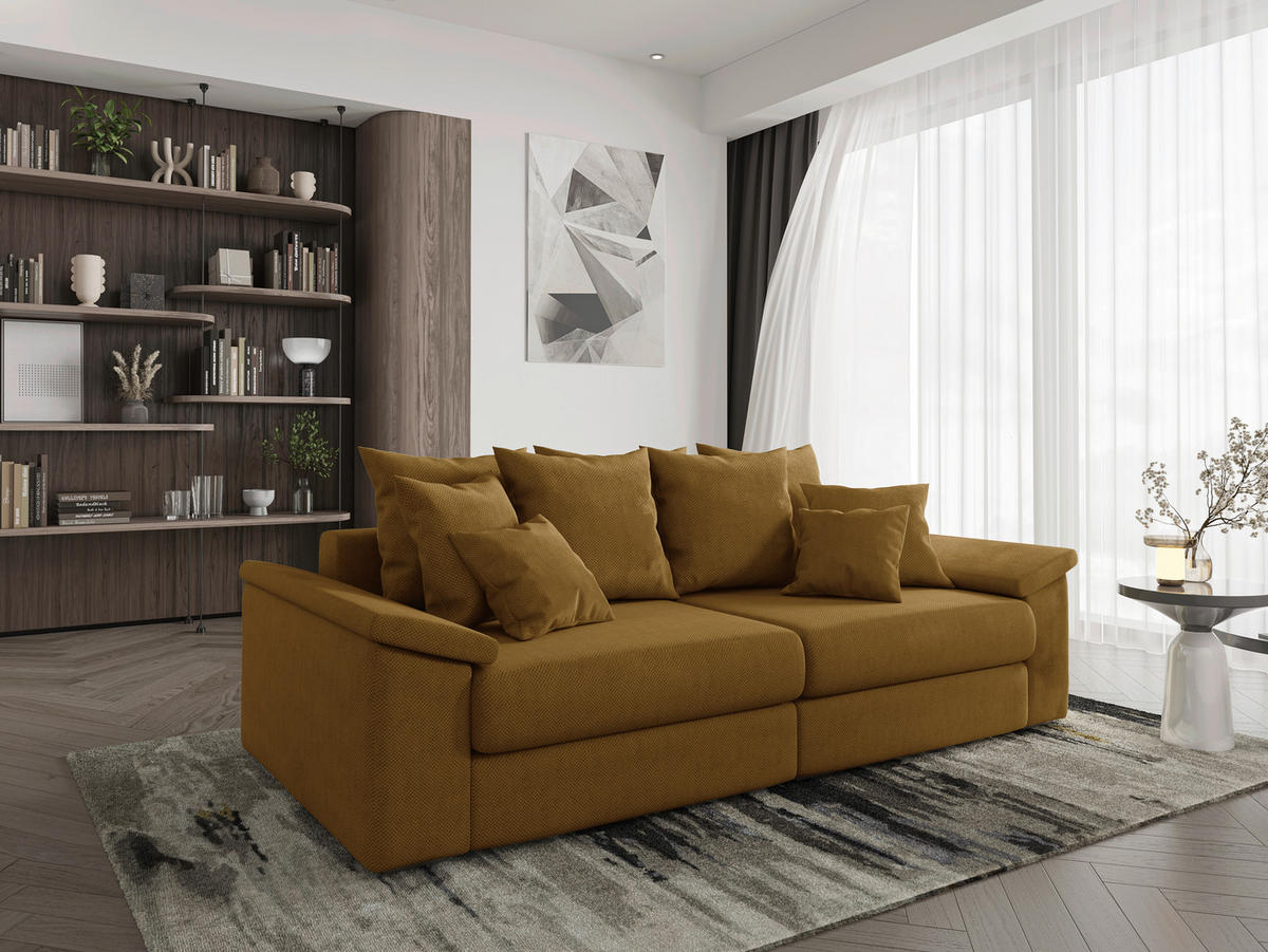 BIGSOFA TERMINI Velours, Webstoff Gelb  - Gelb/Beige, Design, Holz/Textil (260/98/123cm) - MID.YOU