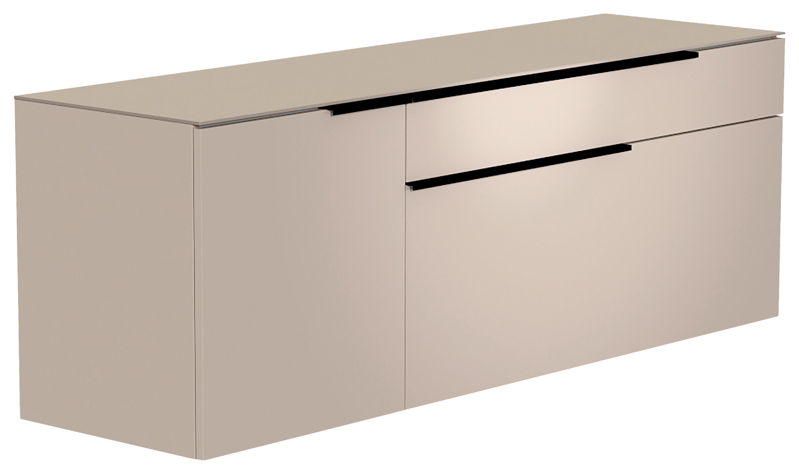 LOWBOARD  160/56/45 cm 1 Schublade(n) Beimöbel erhältlich, hängend, Abdeckplatte aus Glas  - Sandfarben/Schwarz, Design, Glas/Holzwerkstoff (160/56/45cm) - Moderano